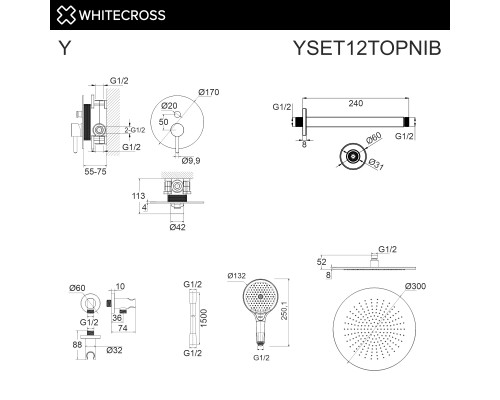 Система для душа скрытого монтажа WHITECROSS Y YSET12TOPNIB (брашированный никель)