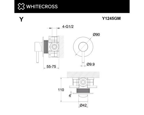 Смеситель для душа скрытого монтажа WHITECROSS Y Y1245GM (оружейная сталь) Смеситель для душа скрытого монтажа WHITECROSS Y Y1245GM (оружейная сталь)