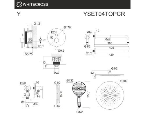 Система для душа скрытого монтажа WHITECROSS Y YSET04TOPCR (хром)