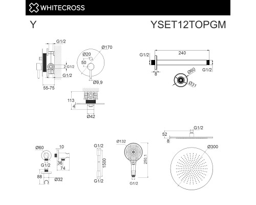 Система для душа скрытого монтажа WHITECROSS Y YSET12TOPGM (оружейная сталь) Система для душа скрытого монтажа WHITECROSS Y YSET12TOPGM (оружейная сталь)