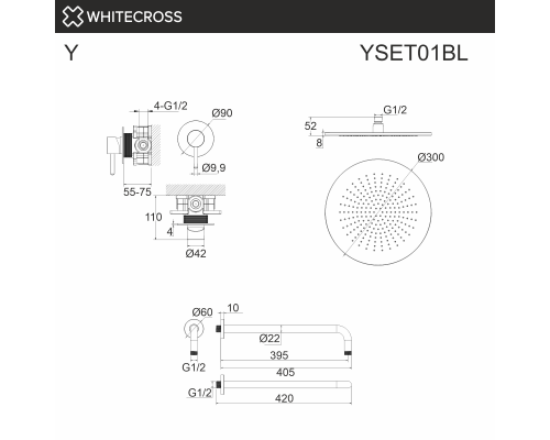 Система для душа скрытого монтажа WHITECROSS Y YSET01BL (черный мат) Elit-san.ru