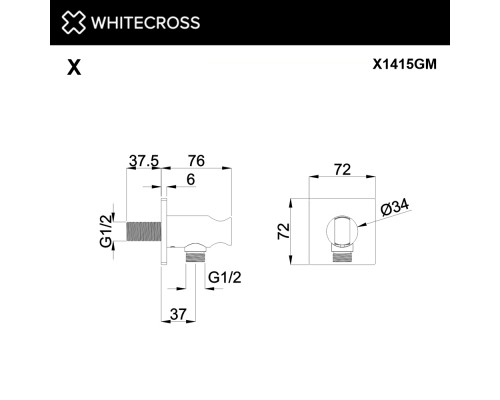 Угловой соединительный элемент с держателем лейки WHITECROSS X1415GM (оружейная сталь)