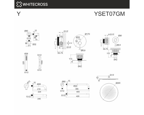 Система для ванны скрытого монтажа WHITECROSS Y YSET07GM (оружейная сталь)