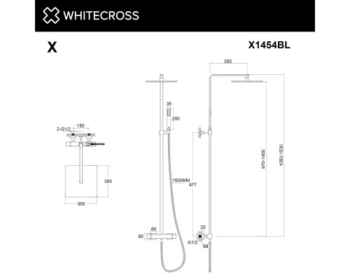 Термостатическая душевая система наружного монтажа WHITECROSS X X1454BL (черный мат)