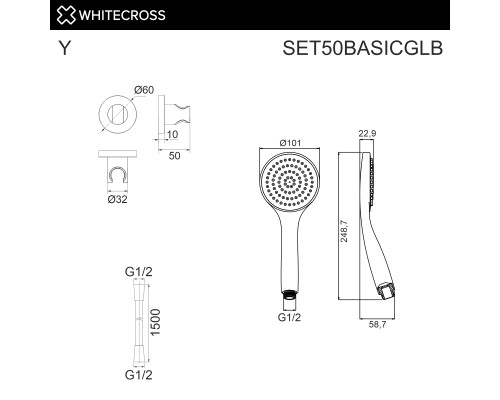 Душевой гарнитур точечный WHITECROSS SET50BASICGLB (брашированное золото)