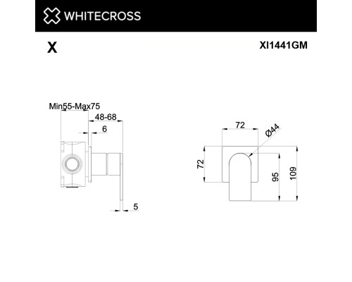 Смеситель скрытого монтажа на 1 потребитель WHITECROSS XI1441GM (оружейная сталь)