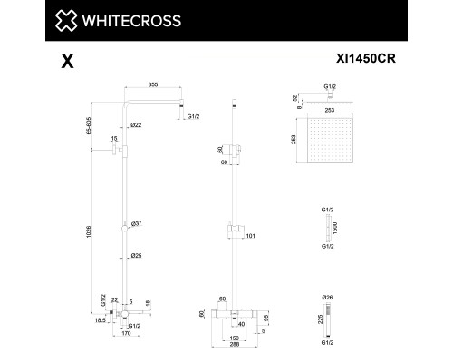 Система для душа наружного монтажа WHITECROSS XI1450CR (хром)