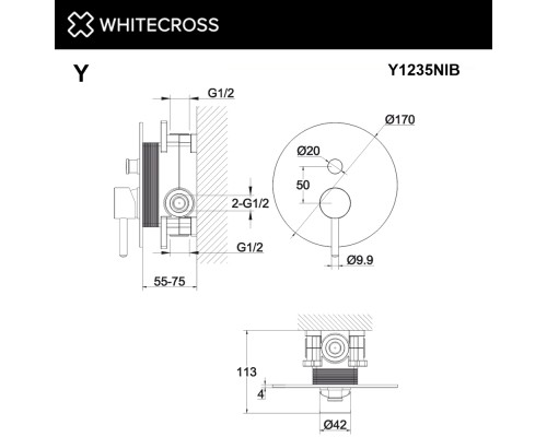Смеситель для душа скрытого монтажа WHITECROSS Y Y1235NIB (брашированный никель) Смеситель для душа скрытого монтажа WHITECROSS Y Y1235NIB (брашированный никель)
