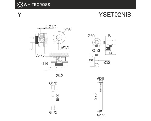 Система для душа скрытого монтажа WHITECROSS Y YSET02NIB (брашированный никель)