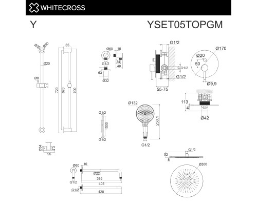 Система для душа скрытого монтажа WHITECROSS Y YSET05TOPGM (оружейная сталь)