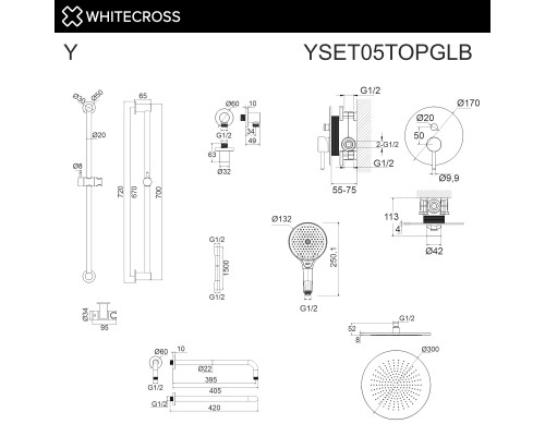 Система для душа скрытого монтажа WHITECROSS Y YSET05TOPGLB (брашированное золото)