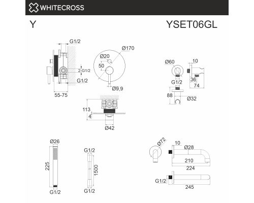 Система для ванны скрытого монтажа WHITECROSS Y YSET06GL (золото) Elit-san.ru