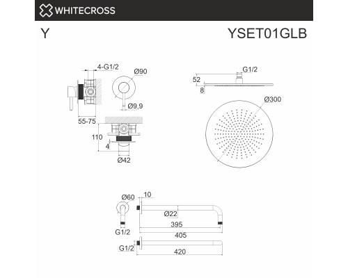 Система для душа скрытого монтажа WHITECROSS Y YSET01GLB (брашированное золото) Elit-san.ru