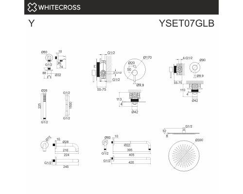 Система для ванны скрытого монтажа WHITECROSS Y YSET07GLB (брашированное золото) Elit-san.ru