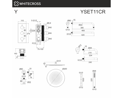 Термостатическая система для ванны скрытого монтажа WHITECROSS Y YSET11CR (хром) Elit-san.ru