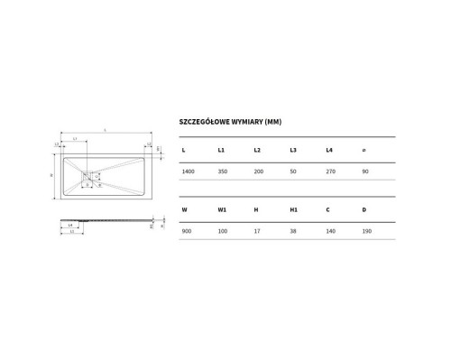 Поддон EXCELLENT Arda 140x90 см (черный) Elit-san.ru