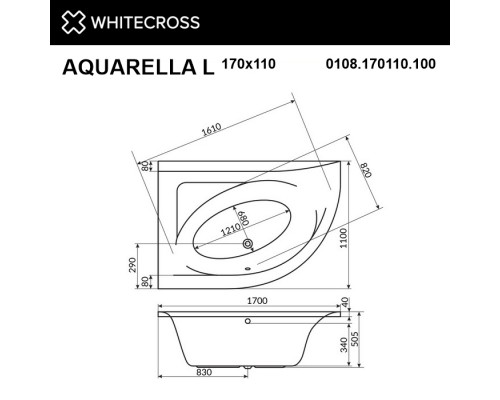 Ванна WHITECROSS Aquarella 170x110 (левая) "NANO" (хром)