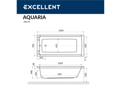 Ванна EXCELLENT Aquaria 140x70 LINE NANO (хром) Elit-san.ru