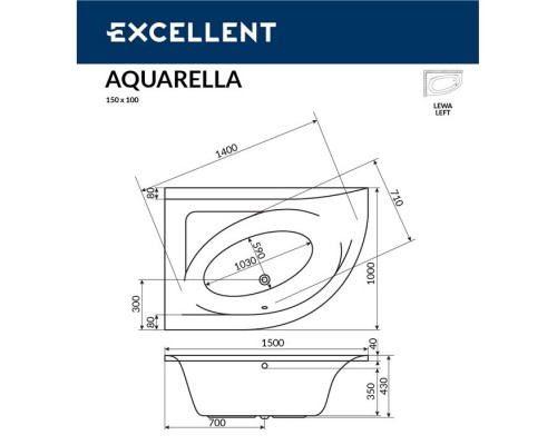 Ванна EXCELLENT Aquarella 150x100 (левая) SOFT (золото) Elit-san.ru