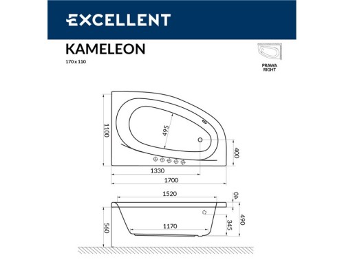 Ванна EXCELLENT Kameleon 170x110 (правая) ULTRA (хром) Elit-san.ru