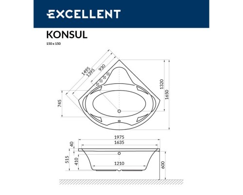 Ванна EXCELLENT Konsul 150x150 LINE (бронза) Elit-san.ru