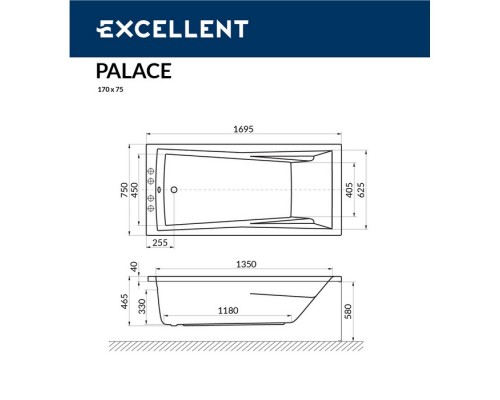 Ванна EXCELLENT Palace 170x75 LINE (хром) Elit-san.ru