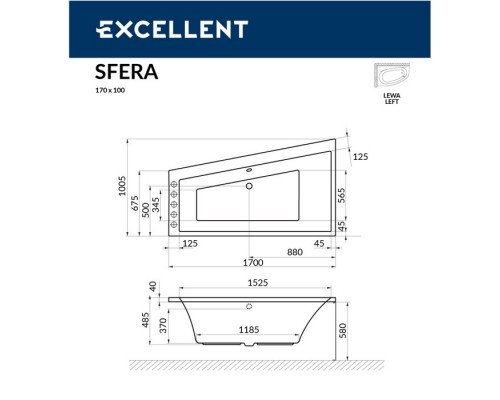 Ванна EXCELLENT Sfera 170x100 (левая) "SMART" (белый)