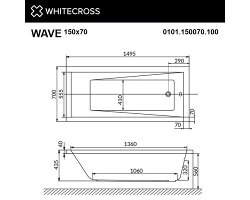 Ванна WHITECROSS Wave 150x70 SMART NANO (хром) Elit-san.ru