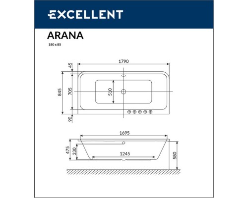 Ванна EXCELLENT Arana 180x85 SMART (хром) Elit-san.ru