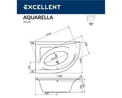 Ванна EXCELLENT Aquarella 170x110 (левая) "ULTRA" (белый)