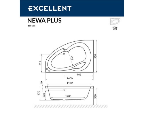 Ванна EXCELLENT Newa 160x95 (левая) NANO (золото) Elit-san.ru