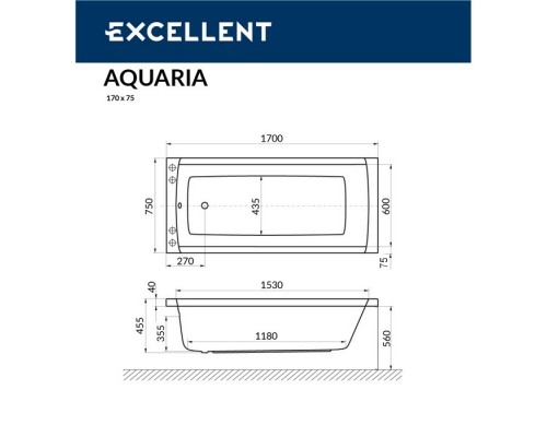 Ванна EXCELLENT Aquaria 170x75 SMART NANO (хром) Elit-san.ru