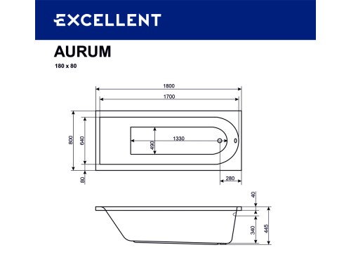 Ванна EXCELLENT Aurum 180x80 HYDRO (хром) Elit-san.ru