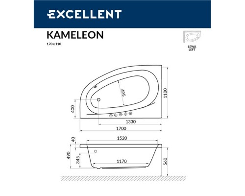 Ванна EXCELLENT Kameleon 170x110 (левая) RELAX (бронза) Elit-san.ru