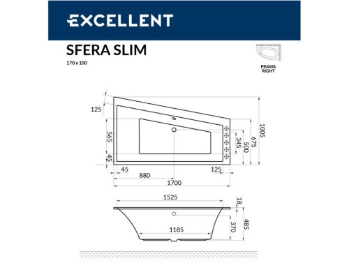 Ванна EXCELLENT Sfera Slim 170x100 (правая) SOFT (золото) Elit-san.ru