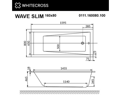 Ванна WHITECROSS Wave Slim 160x80 LINE NANO (хром) Elit-san.ru