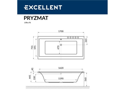 Ванна EXCELLENT Pryzmat 170x75 RELAX (золото) Elit-san.ru