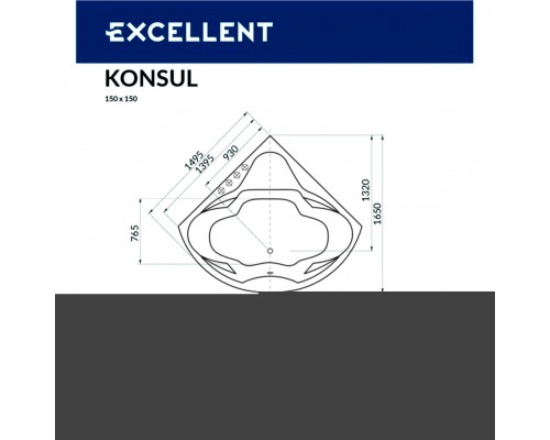 Ванна EXCELLENT Konsul 150x150 "RELAX" (белый)