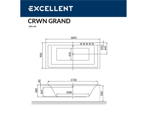 Ванна EXCELLENT Crown Grand 190x90 LINE (хром) Elit-san.ru