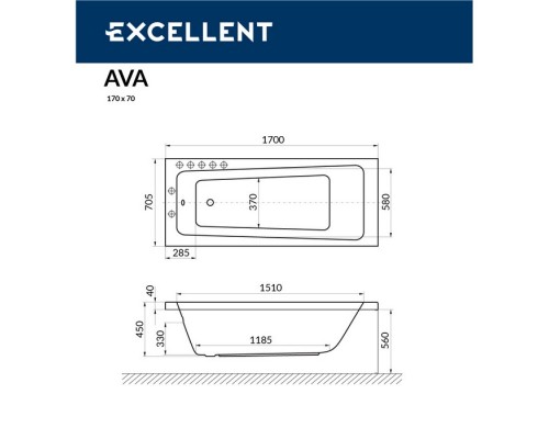 Ванна EXCELLENT Ava 170x70 LINE NANO (хром) Elit-san.ru