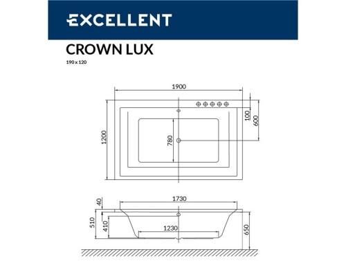 Ванна EXCELLENT Crown Lux 190x120 LINE (хром) Elit-san.ru