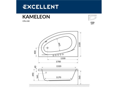 Ванна EXCELLENT Kameleon 170x110 (левая) "LINE" (белый)