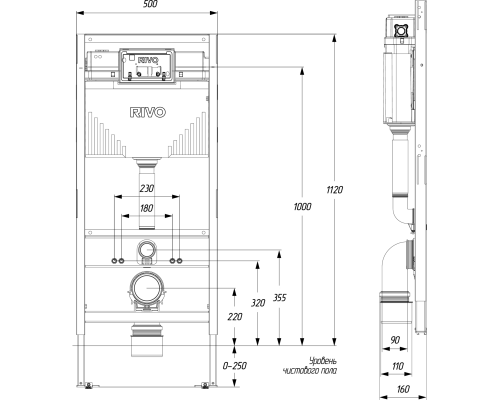 Инсталляция RIVO Set A для унитаза + Клавиша RIVO Touch Line (белый)