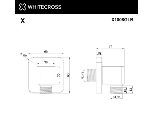 Угловой соединительный элемент WHITECROSS X1008GLB (брашированное золото)
