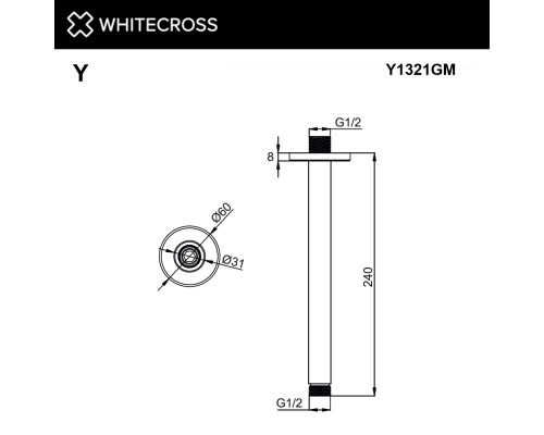Кронштейн душевой потолочный WHITECROSS Y1321GM (оружейная сталь)