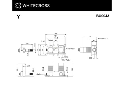 Встраиваемая часть смесителя на 3 потребителя WHITECROSS Y1243