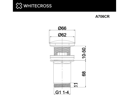 Донный клапан WHITECROSS для умывальника, клик-клак (хром)