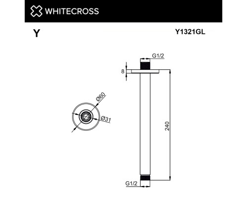 Кронштейн душевой потолочный WHITECROSS Y1321GL (золото)