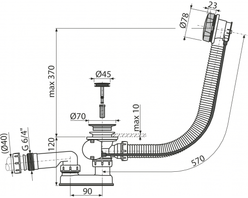 Слив-перелив ALCAPLAST 60 см. AG210125160 (хром) Elit-san.ru