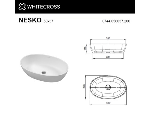 Умывальник WHITECROSS Nesko 58x37 (белый мат) иск. камень